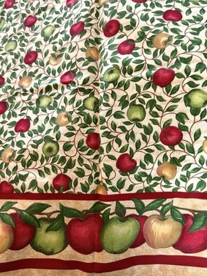 2 Pcs Cranston Fabric 100% Cotton Apples Print Double Border  68”x 44" & 30”x44” - Image 1 of 4