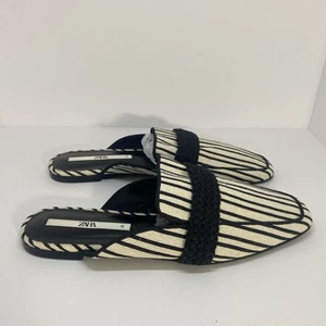 Zara Trafaluc Woven Mules Slides Loafers Black Cream Size 41 - Picture 1 of 7