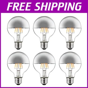 Elegant Dimmable 6W Half Chrome Globe Light Bulbs, E26 Base - 530 Lumens, 6 Pack - Picture 1 of 9