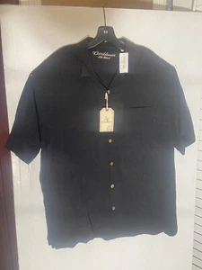 Caribbean Silk Blend Men’s Hawaiian XL Shirt Black - Picture 1 of 5