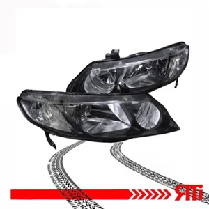 FOR: 06-11 Honda Civic 4 Door Sedan Black Headlights w/Clear Reflector EX DX - Picture 1 of 2