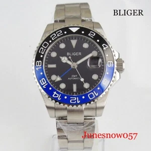 BLIGER New GMT Men Watch Sapphire Automatic Wristwatch Clear Backcover - Picture 1 of 8