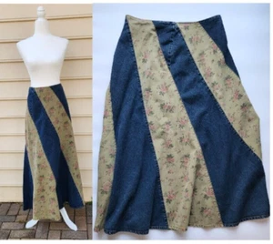 Vintage Women's Denim Skirt High Waisted Jean Long Floral CottageCore Plus TALL - Picture 1 of 7