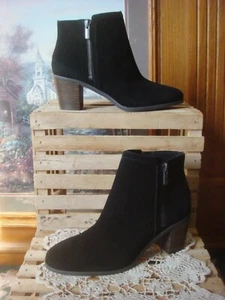 NWOB ~LUCKY BRAND PETRE BLACK GENUINE PERFORATED SUEDE LEATHER ANKLE BOOTS ~7.5 - Picture 1 of 9