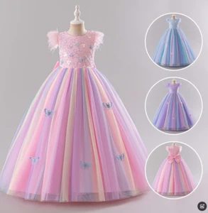 Girl Dress Butterfly Bridesmaid Party Lace Princess Zip Birthday Dress Size - Picture 1 of 37
