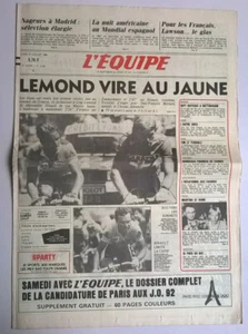 L'EQUIPE N°12.503 du 21/07/1986 - Lemond vire au jaune / Lawson gagne GP France - Imagen 1 de 6