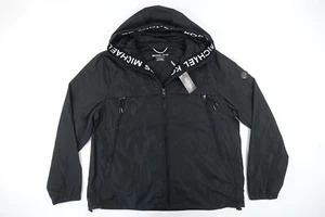 MICHAEL KORS CH3205H67F BLACK XL LOGO TAPE HOODED WOVEN WINDBREAKER JACKET MENS - Picture 1 of 12