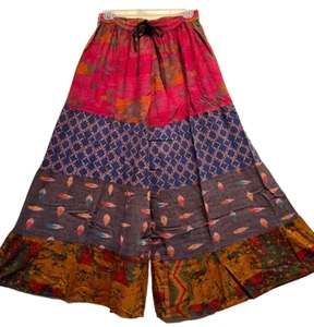 Nwt SACRED THREADS boho hippie gypsy rayon wide leg tiered PANTS L Free shipping - Picture 1 of 5