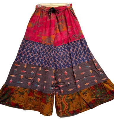 Nwt SACRED THREADS boho hippie gypsy rayon wide leg tiered PANTS L Free shipping - Image 1 of 4