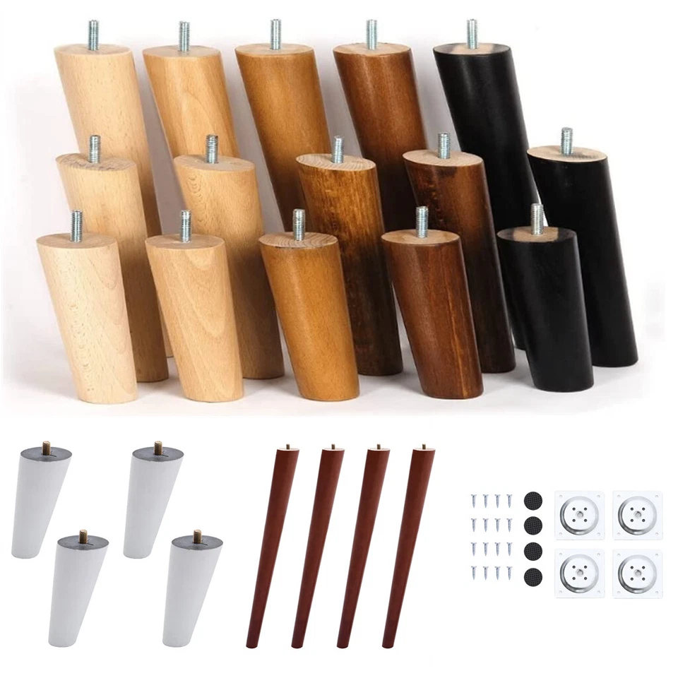 4PCS Oak Wood Furniture Inclined Tapered Feet Legs For Bed Stools Sofa Chair Set - Image 1 of 1