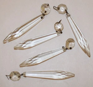 Lámpara de araña vintage años 1030 1 botón caída en U prismas de cristal 3-3/4" - Imagen 1 de 7