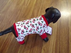  pet dog pajamas, Christmas,candy canes & holly, XXS**(read size details)