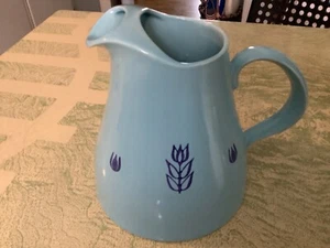 Cronin Pitcher Blue Tulip USA Pottery 1950s VINTAGE Tilt Lip 60 Oz - Picture 1 of 4