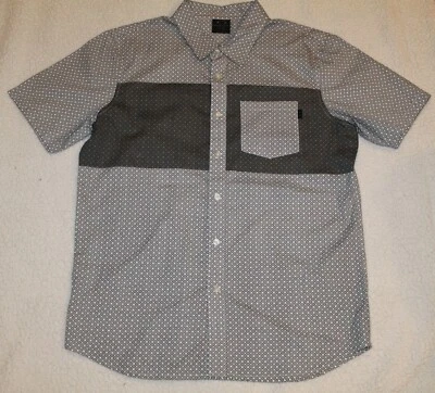 Oakley Button Up Shirt Men's M Black White Geometric Squares Cotton Short Sleeve - Image 1 of 4
