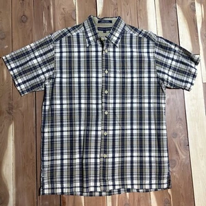 Vintage Tommy Hilfiger Shirt Mens Medium Brown Plaid Button Down Short Sleeve - Picture 1 of 7