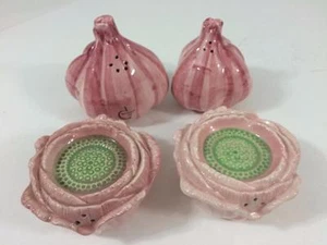 Salt Pepper S&P Shaker Set 4p Vtg Japan 1950's Lotus Blossom,Cabbage Rose, Onion - Picture 1 of 6