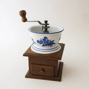 Rustic COFFEE GRINDER Ceramic Floral Bowl Country Cottage Wooden Retro - Picture 1 of 10