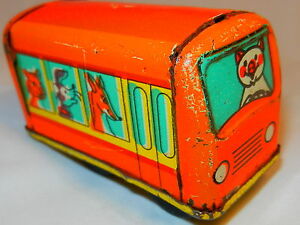VINTAGE Russian Soviet USSR TIN TOY metal CAR Bus animals red Doll House cat old