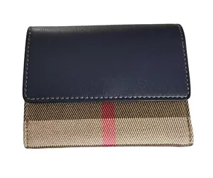 Burberry Lancaster kleine blaue Leder und Stoff Geldbörse mit Dreifachfaltung und Druckknopf - Bild 1 von 13