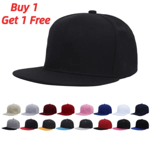 6 Panel Mid Profile Flat Visor Baseball Cap Snapback Cap Plain Hat Hip Hop - Picture 1 of 16