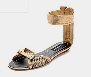 NWB Derek Lam Sandals Metallic Gold Hurley Flat Leather Ankle Strap Size 10.5 B - Picture 1 of 11