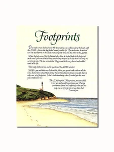 Footprints in the Sand Lighthouse Christian Wall Picture 8x10 Art Print - Picture 1 of 1