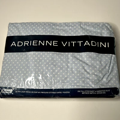 Vintage Fieldcrest Full Size Adrienne Vittadini Fitted Sheet Blue Dotted Percale - Image 1 of 4