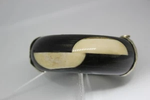 Vintage Lovely Dark Polished Wood white inlay hinged pin bracelet - Picture 1 of 12