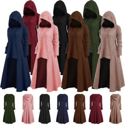 Cappotto donna gotico con cappuccio steampunk mantello mantello strega cosplay abito lungo giacca! - Immagine 1 di 4