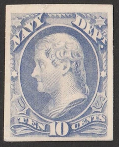 UNITED STATES 1873 Official Navy Dept 10c plate proof on card. Sc 040P4. - Picture 1 of 1