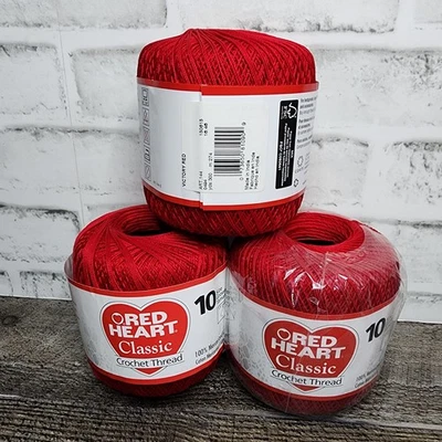 Red Heart Classic Crochet Thread Size 10 Victory Red - Lot Of 3 - New - Image 1 of 3