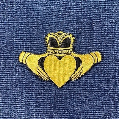 Claddagh Applique Patch - Gold Heart & Hands Embroidered Irish Symbol Badge - Image 1 of 2