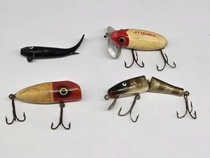 Vintage Wood Fishing Lure Lot Jitterbug Paw Paw Devon Minnow Oreno - Picture 1 of 14