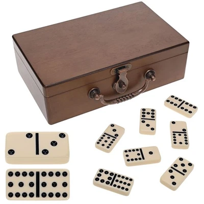WE Games Double 12 Dominoes in Wooden Treasure Box, Ivory Color - Image 1 of 4