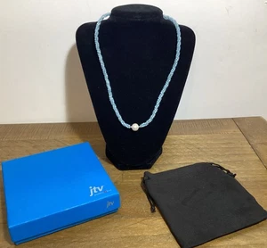 Jtv 10mm White Cultured Fresh Pearl W/ Aquamarine Rhodium Over Sterling Necklace - Picture 1 of 7
