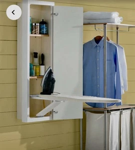 White Wall Mount Ironing Board Storage Cabinet Hide Away Foldable Ironing Board - Picture 1 of 3