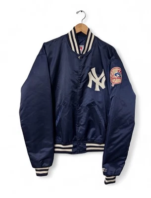 VINTAGE NEW YORK YANKEES STARTER SATIN BOMBER JACKET XL 80s 90s - Image 1 of 4