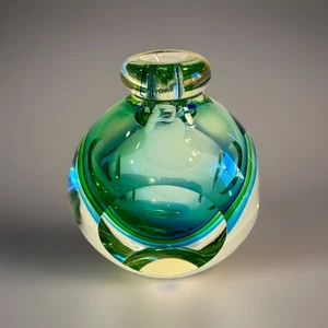 Fifth Avenue Crystal Sommerso Vintage Art Glass Vase Murano Style Green Blue - Picture 1 of 12