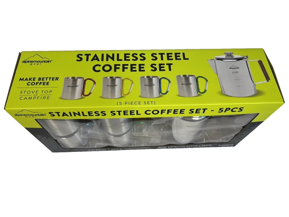 Alpine Mountain Gear 5-piece Stainless Steel Coffee Set 9-Cup Coffee Percolator