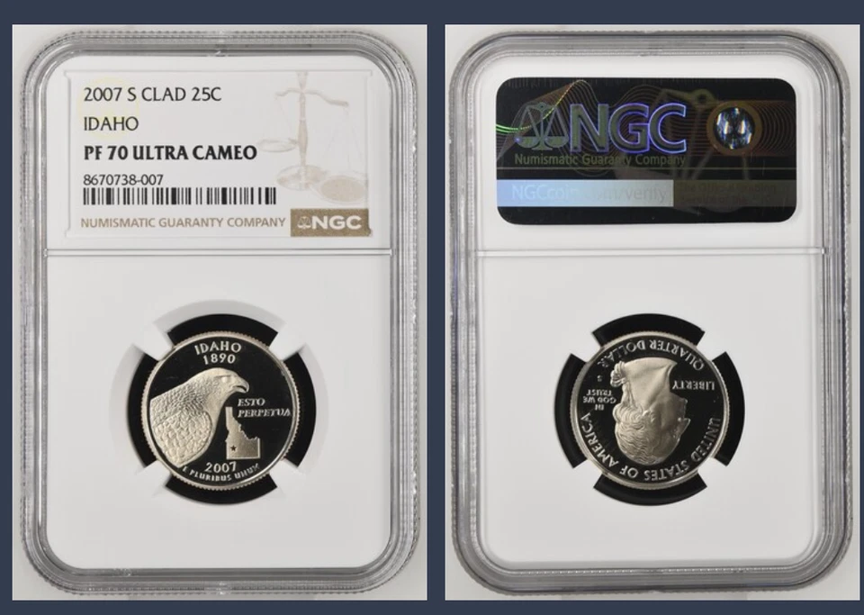 2007-S 25c CLAD NGC PF70UCAM IDAHO QUARTER PROOF ULTRA CAMEO PR 70 - Image 1 of 1