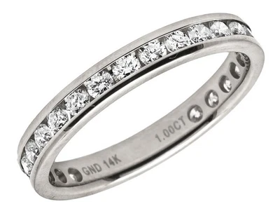 Anel de noivado de ouro branco 14K com diamante genuíno de uma fileira Eternidade 1,0 quilate 3 mm - Imagem 1 de 3