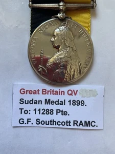 QV Sudan Medal 1899 To; 11288 Pte. G.F. Southcott. R.A.M.C. - Picture 1 of 16