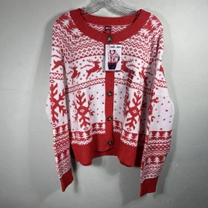 25. Dezember Damen Urlaub Strick Button-Down Cardigan Pullover (rot, XL) - Bild 1 von 6