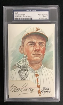 Max Carey Signed Perez Steele Postcard Cut Index Pirates HOF Autograph PSA/DNA - Image 1 of 3