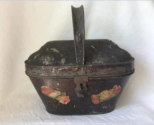 Antique Primitive c1881 Tole Tin Sewing Basket, Toleware, Early - Picture 1 of 9