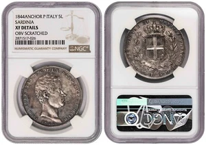i-650054 Italian States SARDINIA 5 Lire 1844 Ferraris P. NGC XF Details - Picture 1 of 1