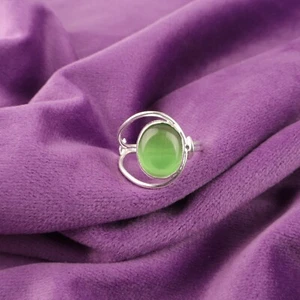 Green Cats Eye Gemstone 925 Sterling Silver Ring Handmade Jewelry All Size - Picture 1 of 3