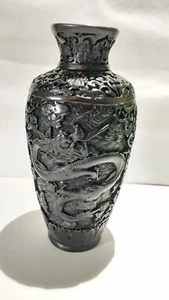 🟢Vaso cinese vintage pesante in cinabro con drago intagliato, alto 9"🟢 - Foto 1 di 12