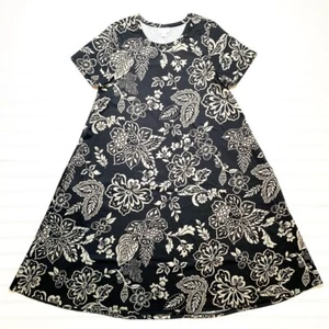 M Medium Womens LuLaRoe Jessie Pocket Dress Tropical Floral Gold on Black - Picture 1 of 3