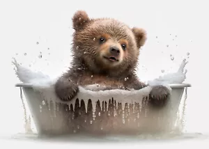 Baby Bear en baño, obras de arte digitales generadas por IA arte decoración de pared impresiones de cartel - Imagen 1 de 1